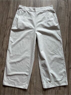 Linen cotton blend Light Cream Wide-Leg Cropped pants summer beachy neutral
